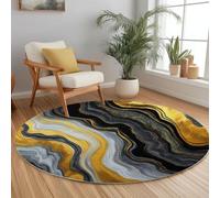 Générique Marbre Tapis Rond 210 cm Fond Abstrait Salon Moquette Rond, Noir Lavable en Machine Tapis Chambre Adulte Doux 3D Antidérapant Decoration Chambrel Mangerded