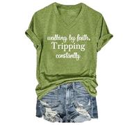 Générique Marche selon la croyance Trévolte constamment Chemise à col en V avec foi Température constante Femmes, vert, 3XL