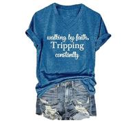 Générique Marche selon la croyance Trévolte constamment Chemise à col en V avec foi Température constante Femmes, bleu, S