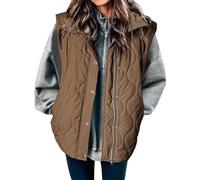 Générique Marque Cropped Puffer Vest Women Lightweight Quilted Stand Collar Sleeveless Jackets Fall Button Zip Up Warm Coat Outerwear Bracelet Cheval Fille (Coffee, S)