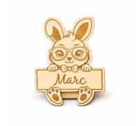 Générique Marque-Place Lapin Personnalisé Prénom en Bois - Décoration Table Pâques - Marque Place Enfant Fille ou Garçon - À Poser dans l’Assiette ou sur Serviette - 7 x 9,5 cm (Garçon)