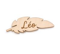 Générique Marque-Place Plume en Bois Personnalisé - 11 x 5 cm - Prénom Gravé - Décoration de Table Mariage, Baptême, Communion, Anniversaire - Fabrication Française