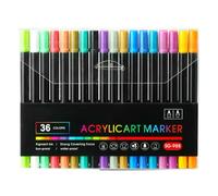Générique Marqueurs acryliques à double tête - Ensemble d'art de 24 couleurs, pointes fines et pinceaux, encre pigmentée non toxique, stylos artisanaux, kit de papeterie vibrant | Parfait pour les