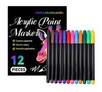 Générique Marqueurs Acryliques - Marqueurs Pour Prise De Notes,12 Couleurs Stylos De Coloriage Fournitures D'Art Créatif Peintures Acryliques Pour Bois Tissu Verre Toile Pierre Artisanat Album