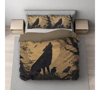 Générique Marron Châtaigne Housse de Couette 140 x 190 cm avec 1 Taie d’Oreiller 65 x 65 cm, Douce Respirante Parure de Lit en Microfibre, Illustration Loup Forêt Ensemble Adolescent Chambre décor