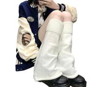 Générique Marron Fille Japanese Style Flared Shape Long Student Leg Elastic Cuffs Solid Color Striped Loose Knitted Leg Fashion Chaussettes Japonaises Pour (White, One Size)