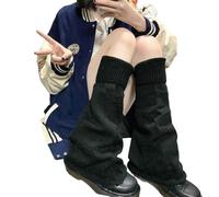 Générique Marron Fille Japanese Style Flared Shape Long Student Leg Elastic Cuffs Solid Color Striped Loose Knitted Leg Fashion Chaussettes Japonaises Pour (Black, One Size)