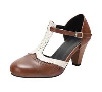 Générique Mary Jane Femmes Bride T Cuir PU Deux Tons Brogue Escarpins Bout Rond Talon Bloc Mi-Haut Robe Vintage Chaussures Rétro élégantes Mary Jane Two Tone Classic Et Retro Oxford Wingtip 1920s