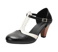 Générique Mary Jane Femmes Bride T Cuir PU Deux Tons Brogue Escarpins Bout Rond Talon Bloc Mi-Haut Robe Vintage Chaussures Rétro élégantes Mary Jane Two Tone Classic Et Retro Oxford Wingtip 1920s