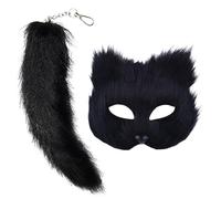 Générique Mascarade de cosplay d'animaux, mascarade d'animaux et ensemble de queue,Kit de costumes cosplay pour fille - Couvre-visage d'animal à moitié poilu pour une fête de rassemblement