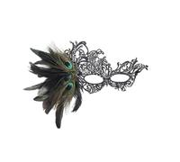 Générique Masque Carnaval Dentelle Noir & Plumes Paon - Accessoire Sophistiqué Mystère