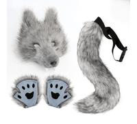Générique Masque De Loup Souple, Longue Queue Et Gants En Forme De Pattes - Kit De Costume De Cosplay Anime Furry Pour Filles, Femmes Et Adultes, Pour Halloween, Noël Et Autres Occasions Spéciales