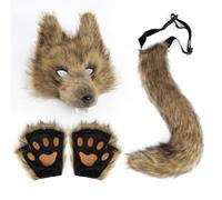 Générique Masque De Loup Souple, Longue Queue Et Gants En Forme De Pattes - Kit De Costume De Cosplay Anime Furry Pour Filles, Femmes Et Adultes, Pour Halloween, Noël Et Autres Occasions Spéciales