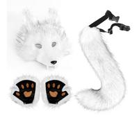 Générique Masque De Loup Souple, Longue Queue Et Gants En Forme De Pattes - Kit De Costume De Cosplay Anime Furry Pour Filles, Femmes Et Adultes, Pour Halloween, Noël Et Autres Occasions Spéciales