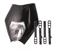 Générique Masque de Phare Avant Universel Carénage Noir V-Face pour Moto Cross Enduro Tout-terrain Tete de Fourche Phare Intégré 12V 35W Feux de Route + Feux de Croisement