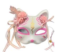 Générique Masque de renard de démon d'anime, masque japonais de fleur de demi visage peint à la main, mascarade Festival boule Kabuki Kitsune Cosplay Prop
