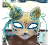 Générique Masque de renard de démon d'anime, masque japonais de fleur de demi visage peint à la main, mascarade Festival boule Kabuki Kitsune Cosplay Prop