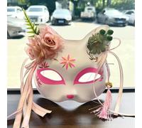 Générique Masque de renard de démon d'anime, masque japonais de fleur de demi visage peint à la main, mascarade Festival boule Kabuki Kitsune Cosplay Prop