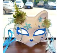 Générique Masque de renard de démon d'anime, masque japonais de fleur de demi visage peint à la main, mascarade Festival boule Kabuki Kitsune Cosplay Prop