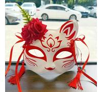 Générique Masque de renard de démon d'anime, masque japonais de fleur de demi visage peint à la main, mascarade Festival boule Kabuki Kitsune Cosplay Prop
