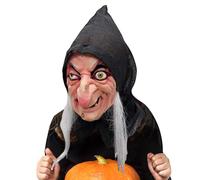 Générique Masque De Sorcière Vieille Femme Masque De Sorcière Avec Perruques Chapeau De Sorcière Halloween Effrayant Horreur Cosplay Costume Accessoires De Costume De Sorcière Masque Facial