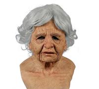 Générique Masque Halloween Realiste,Masque Adulte Horreur Latex Tête Complète Effrayant Squelette Démon Souriant Blanc Pour Femme Homme Party Homme Femme (004 Grand père/mère,Taille unique)