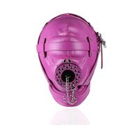 Générique Masque intégral en cuir noir avec cache-bouche amovible, cagoule punk tendance pour les soirées-FRRT02 (Rose foncé)