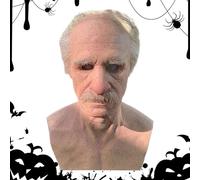 Générique Masque Visage Réaliste - Masque en Latex Humain Effrayant - Accessoire Déguisement Barbe et Cheveux Blancs pour Fête Déguisée Théâtre Représentation Scénique Réunion Familiale