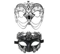 Générique Masques de Carnaval-Demi-visage de couple Carnaval, accessoires maquillage mascarade fête en Pplastique coloré pour festivals et événements (Black, One Size)