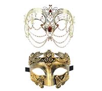 Générique Masques de Carnaval-Demi-visage de couple Carnaval, accessoires maquillage mascarade fête en Pplastique coloré pour festivals et événements (Gold, One Size)