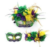 Générique Masques de Carnaval-Maquillage de à plumes et demi-visage (Dark Purple, One Size)
