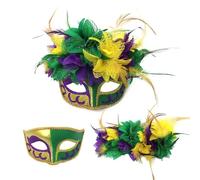 Générique Masques de Carnaval-Maquillage de à plumes et demi-visage (Green, One Size)