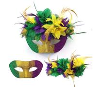 Générique Masques de Carnaval-Maquillage de à plumes et demi-visage (Light Green, One Size)