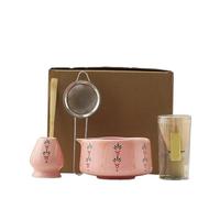 Générique Matcha Set Glaze Teabowl avec bec verseur, Chasen & Stand Tea Ceremony Collection(5PCS- Pink)