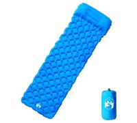 Générique Matelas Camping Gonflable 1 Personne Bleu | Nylon 40D avec revêtement TPU, 6 cm épaisseur, oreiller intégré, gonflage rapide 8-12 souffles, sac de transport inclus