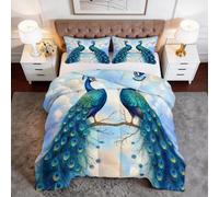 Générique Matelassée Couette 4 Saisons 160 x 200 cm Art Animaux Paon Couette Couverture Respirante et Super Douce, Bleu Microfibre Couette sans Housse Réversible Douce Lavable en Machine