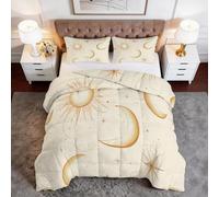 Générique Matelassée Couette 4 Saisons 220 x 240 cm Thème Magique Soleil Lune Couette Couverture Respirante et Super Douce, Beige Microfibre Couette sans Housse Réversible Douce Lavable en Machine