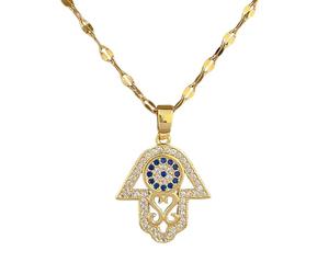Générique Mauvais œil turc Hamsa collier pendentif main de Fatima Charme en cristal doré pour femmes Bijoux hip hop