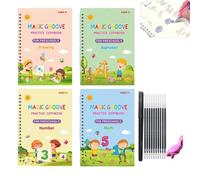 Générique Mcgotasy Fullofcarts Writing Books,Full of Carts Hand Writing,Magic Groove Practice Books,Reusable Magic Copybooks,Number & Letter Tracing Practice Workbook (4PCS)