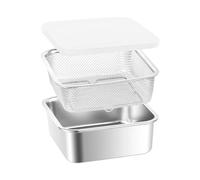 Générique Meal Prep Containers - With Strainer Airtight Stackable | Stainless Steel Kitchen Storage Basket Box Lids | Leakproof Lunch Organizer For Fruit Vegetable Snack French Fries Home Camping
