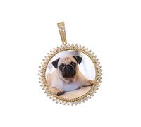 Générique Médaillon Photo rond scintillant, breloque 31g, collier à graver, résultats de bijoux, Texture en cuivre et zircone pour collier pendentif Photo