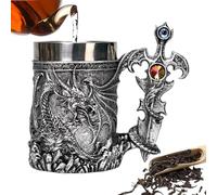 Générique Medieval Beer Mug - 600ml Dragon Pattern Tankard, Vintage Style Resin Exterior, Stainless Steel Inner Lining, Handcrafted Design | Drinking, Coffee Use, Themed Party Decor, Gift
