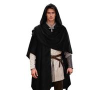 Générique Medieval Cloak Dark Cape Cosplay Costume For Halloween Role Playing Performance (Black, One Size)