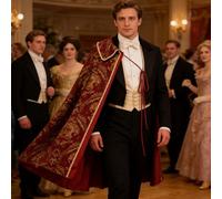 Générique Medieval Cloak For Men With Brocade Pattern, Half Shoulder Shawl Collar Renaissance Cape Costume For Halloween Festival Cosplay, Theatrical Performance, Role Play Party Outfit