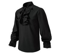 Générique Medieval Saharienne Homme Hippie Chemise Déguisement Noire Tunique Costume Viking Deguisement Chevalier Pirate Femme Moyen Age Cosplay Ensemble Lin Medievale Tenue Manche Courte Le Noir XL