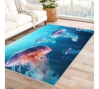 Générique Méduse Tapis de Sol, Vie Marine Monde sous Marin Petit Tapis Poil Court - 60x90cm, Tapis Salon Cuisine Bureau Chambre Lavables Antidérapant Doux X-N6