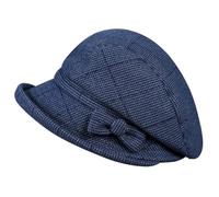 Générique Melon Bleu Chapeau de pêcheur décontracté en de dôme pour Femmes, Petit Chapeau Melon, Automne et Hiver Bonnet Hiver Doublé (Navy, M)