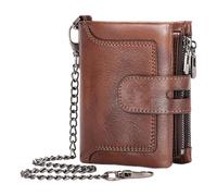 Générique Men Chain Leather Wallet, Real Cowhide Card Holder, Zipper Buckle with Multiple Slots, Vintage Fashion Accessory, Sturdy and Stylish Wallet for Everyday Use