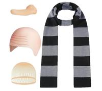 Générique Men Halloween Costume Set, Bald Wig Hat, Striped Scarf, Fake Nose 4-Piece Cosplay Party Outfit for Adults, Masquerade Headwear Kit Carnival Pranks Comic Shows Themed Events