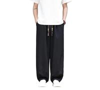 Générique Mens Casual Loose Fit Trousers Elastic Waist Drawstring Wide Leg Pants for Summer Loungewear